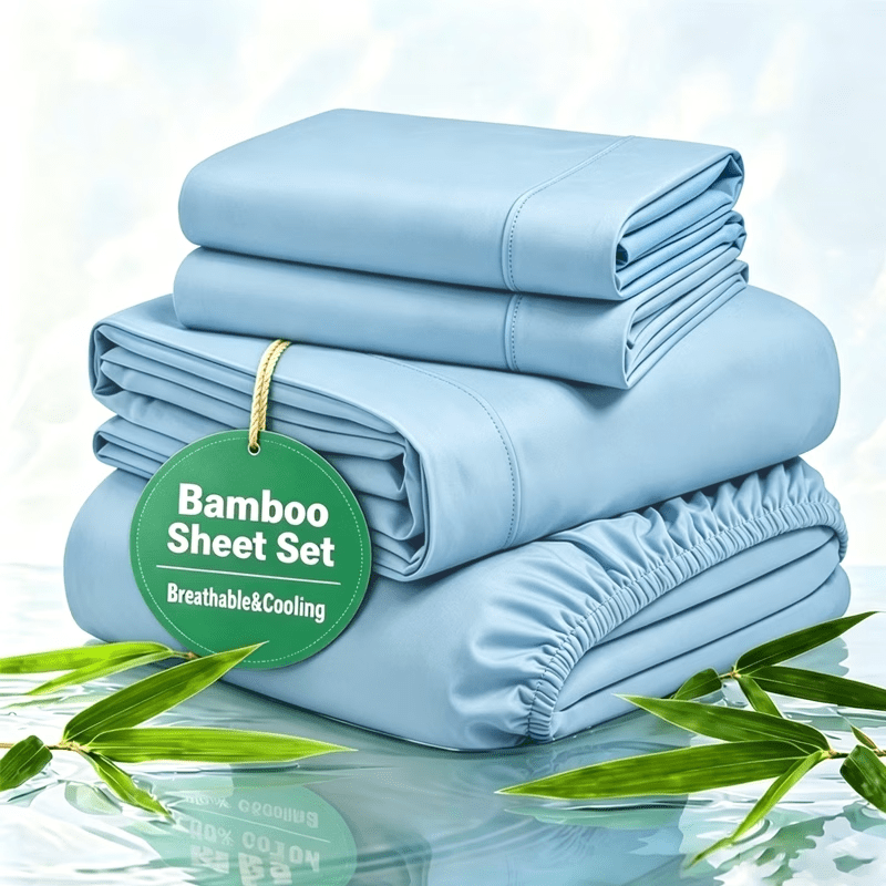 4pcs Bamboo Fiber Sheet Set, 2200 Thread Count Silver Ion Sheet Set, Suitable for Heat-Sensitive Individuals, Cool, Soft And Breathable, 16-18 Inch Deep Pocket Sheets, Suitable for Hotels, Hospitals, Schools, Dormitories, Local Warehouses