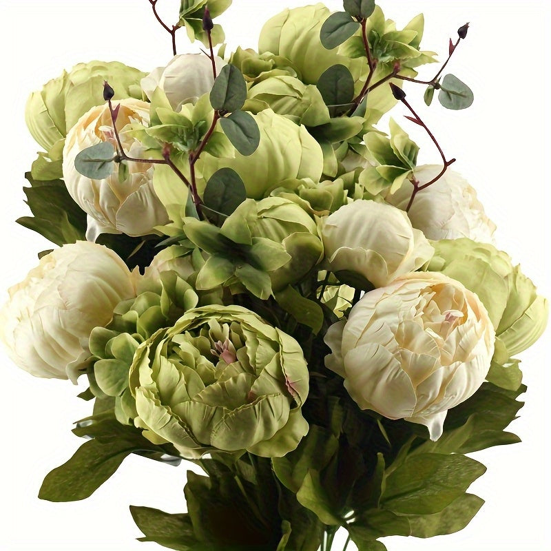 A Bunch/Two Bunches/13/26 Artificial Flowers, Vintage Artificial Peonies Peony Flowers And Hydrangeas for Wedding Bridal Home, Beautiful Floral Centerpiece Arrangement, Peonies Artificial Flowers Indoor (Country Rustic Brown Beige Green Mix).