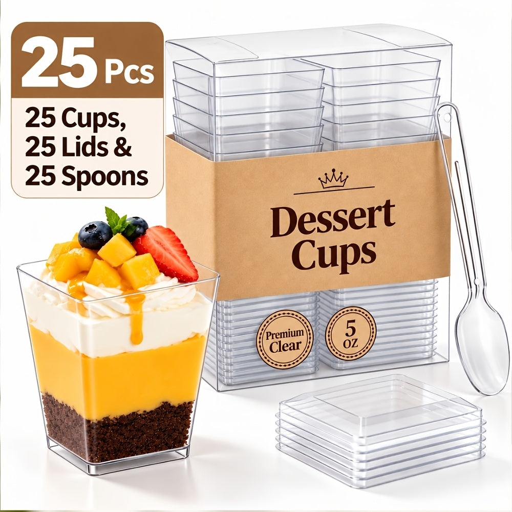 (Quick Arrival) 25/50/100/150/200 Packs 5/8oz Plastic Dessert Cup with Lid & Spoon Set, Pudding Cup with Lid, Mini Dessert Cup, Party Gathering Use, Suitable for Large Gatherings, Family Gatherings, Camping Picnics