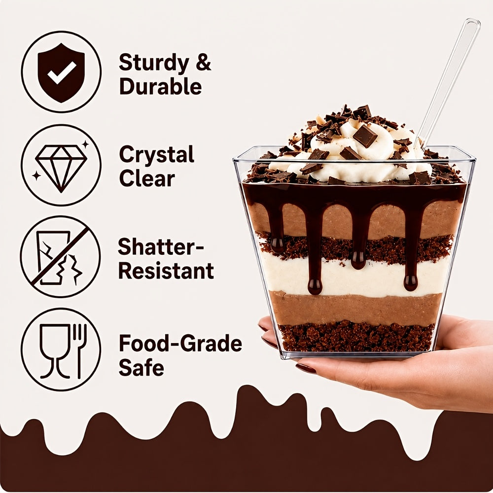 (Quick Arrival) 25/50/100/150/200 Packs 5/8oz Plastic Dessert Cup with Lid & Spoon Set, Pudding Cup with Lid, Mini Dessert Cup, Party Gathering Use, Suitable for Large Gatherings, Family Gatherings, Camping Picnics