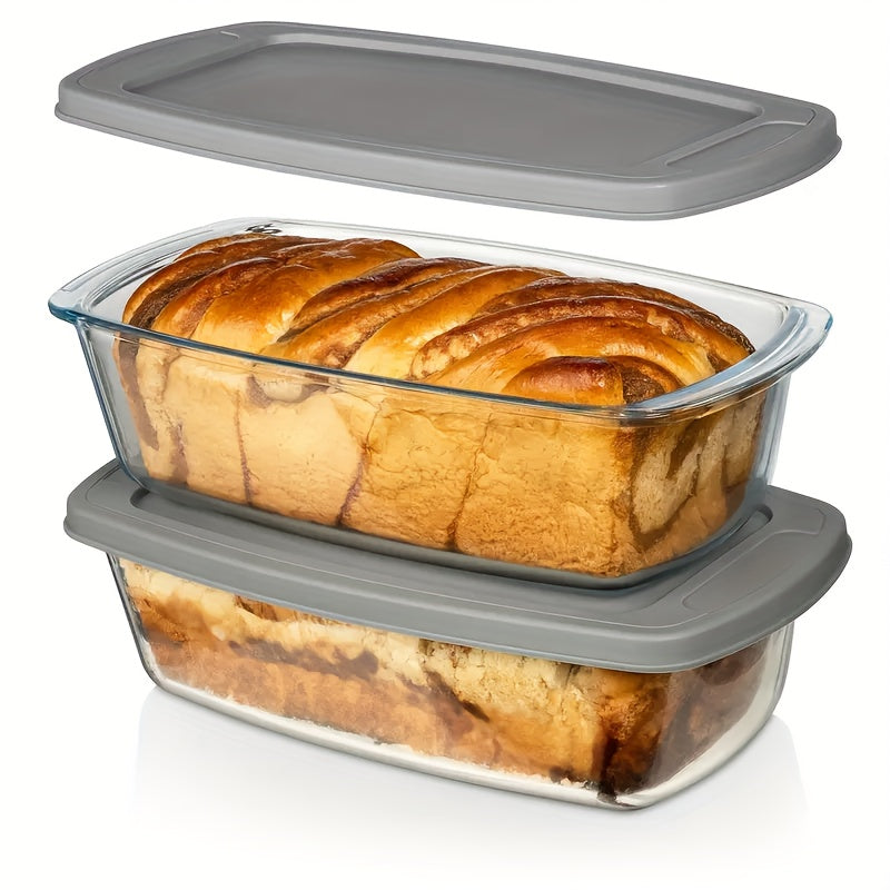 1/2pcs Large-Capacity Glass Baking Dish with Lid, 60.87oz/ 1.9 Qt, with Handles, Stackable, Microwave & Oven Safe, Specialized for Baking Bread & Cakes, Airtight Storage Container, Rectangular Toast Pan, Food Storage Container