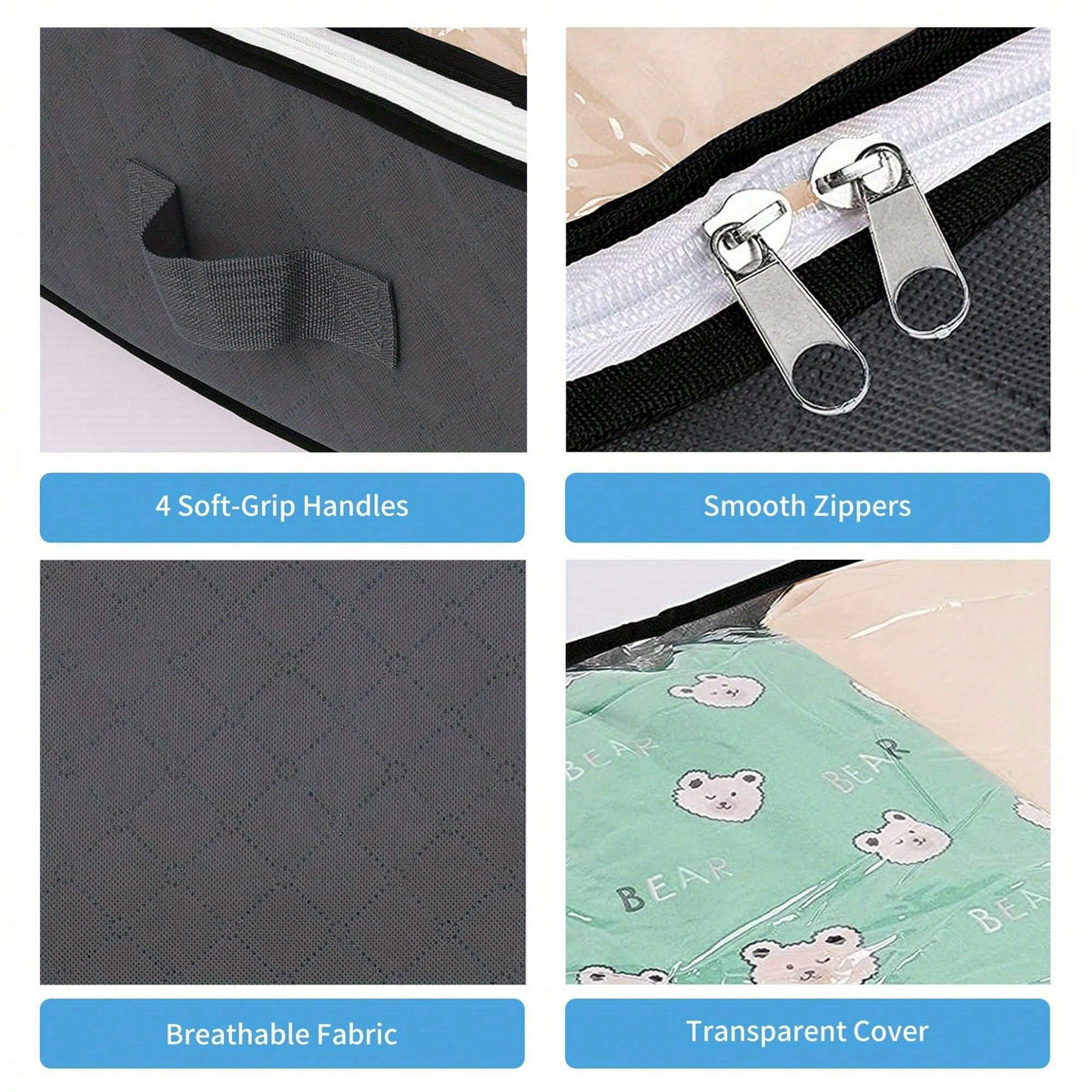 6-pack Under-bed Storage Bags, 23.78 Gallons, Foldable Fabric Storage Bags with Zipper Closure, Space-saving Design, Reinforced Handles, Multiple Compartments, Under-bed Storage., Under-Bed Storage