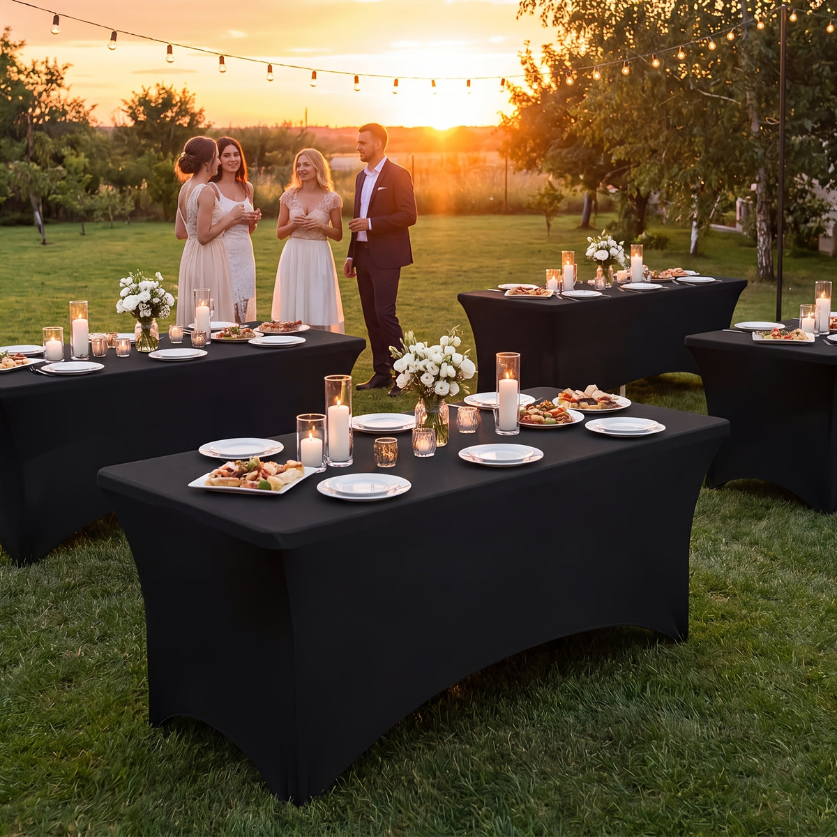 6 Pack 6ft Spandex Table Covers, Fitted Stretch Tablecloths for 6 Foot Rectangular Tables, Wrinkle Resistant Washable Outdoor Table Cloth for Wedding, Party, Banquet, Graduation, Event (Black/White)