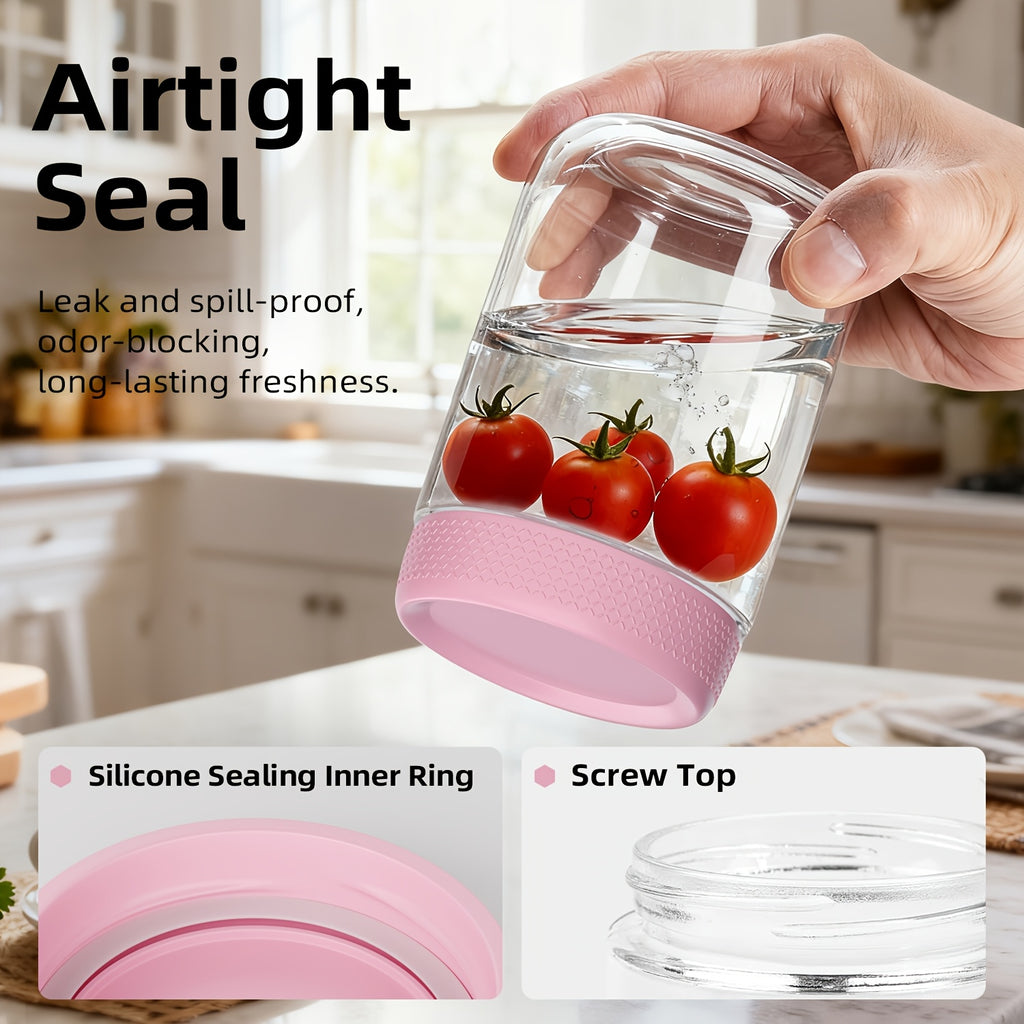 6-Pack 16oz Glass Mason Jars with Silicone Sleeves, Airtight Overnight Oats Containers with Lids, Dishwasher Safe Leak-Proof Meal Prep Jars for Chia Pudding, Yogurt, Snacks