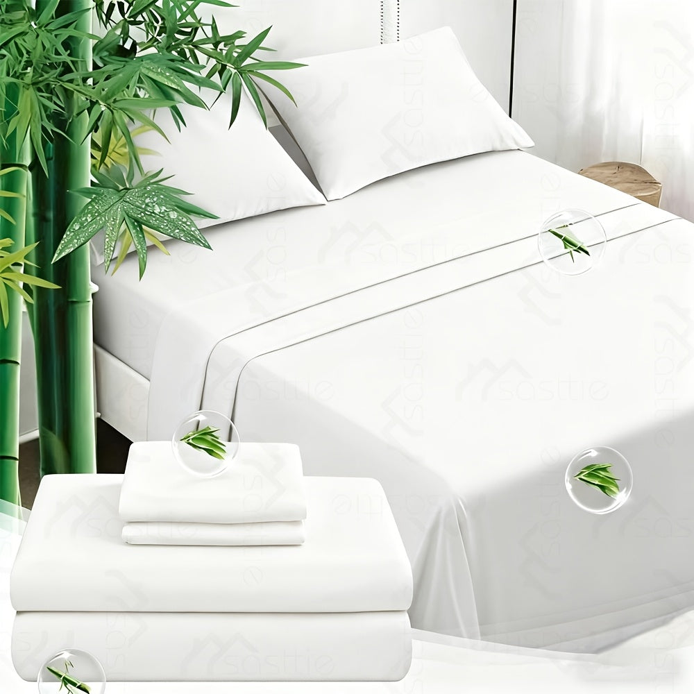 3/4pcs Bamboo Bed Sheet Set-Bamboo Kids Bed Sheet-Ultra Soft & Breathable Bed Sheets-Deep Pocket Up to 16" Hotel Soft Bedding-Perfect for Hot Sleepers-Great Gifts Bedding Sheets Set Bamboo Sheets Sets All Sizes Cooling Bamboo Sheets Random Color