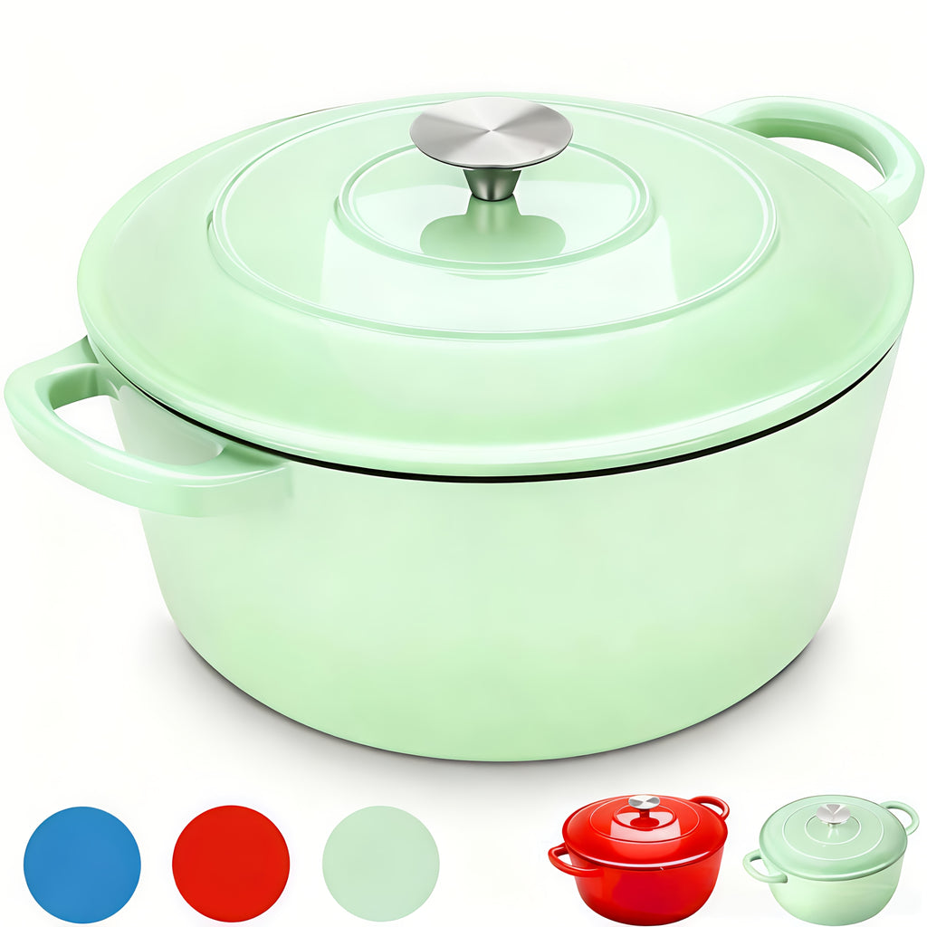 Cast Iron Dutch Oven Pot, Enameled Pot with a Lid, Ideal for Braising, Roasting, Baking, Soups, Stews - Home & Professional Kitchens, Heavy-Duty & Nonstick, Oven Safe Up to 500° F, Dual Handles, Works On All Stovetops-Enamel Pot