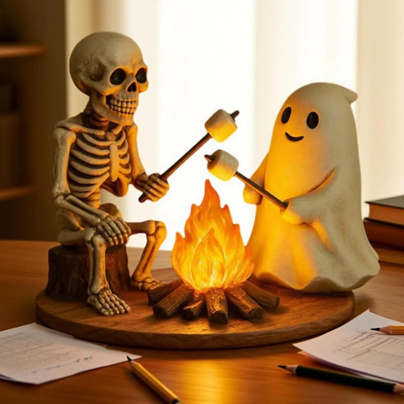 Realistic Flickering Flame And Roasting Marshmallow Resin Campfire Lamp - Outdoor-Like Light, Cozy Campfire Night Light, Suitable for Mantel, Bedroom, Study - Halloween And Year-Round Decoration