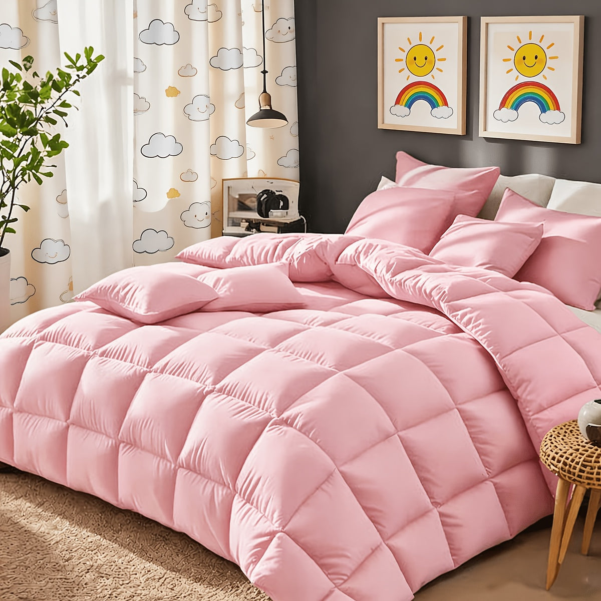 Cosybay 7pcs Luxury Color Bed Comforter Sets, Bedding Comforter Sets Queen Size, 4 Pillowcases, King Size Comforter Sets, Flat Sheet, Bedding Sheet, Quilt Set, Home Bedroom & Hotel & School & Travel & Outdoor, Valentine's Day Bed In A Bag, Kid's Bed