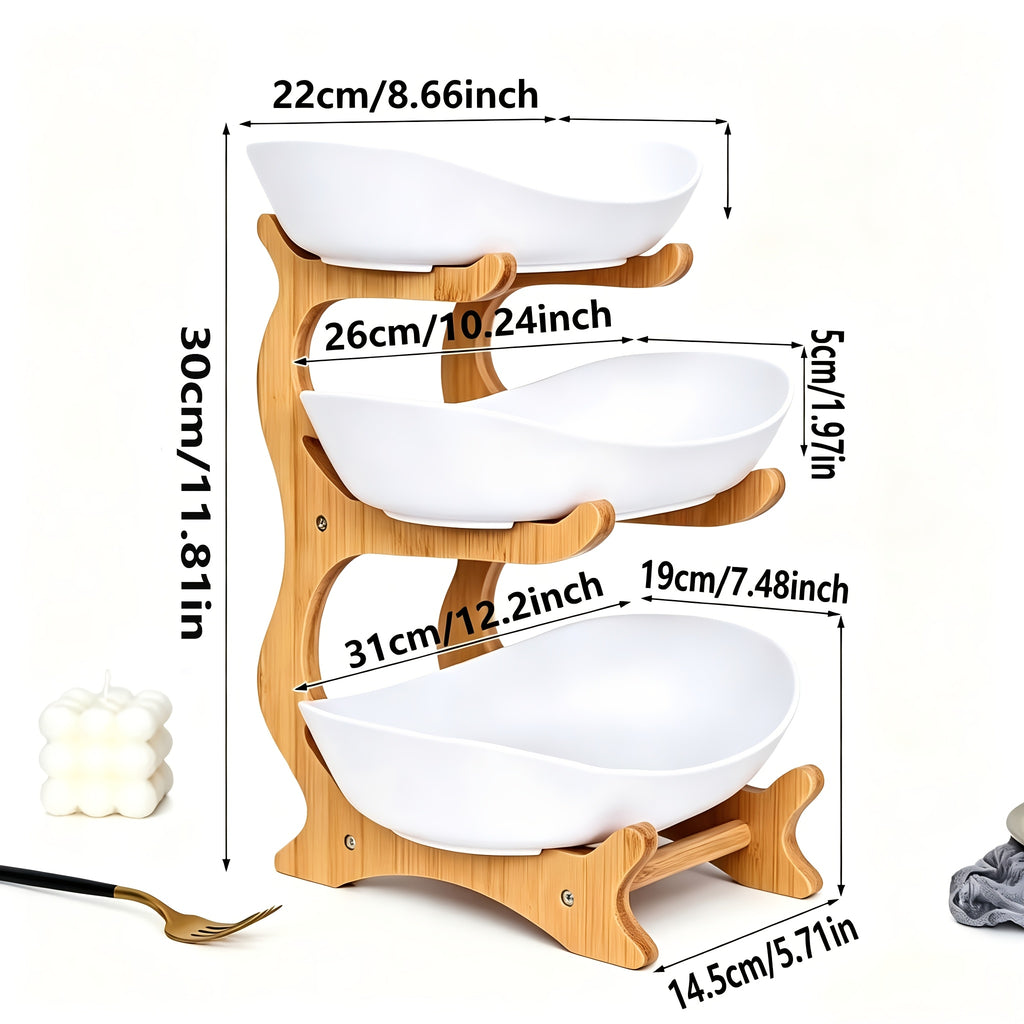 2/3-Tier Creative Plastic Fruit Plate | Elegant Wooden Design Suitable for Family Snacks And Bread Plastic Trays in The Living Room, Space-Saving Design, Easy to Assemble, Birthday Gift