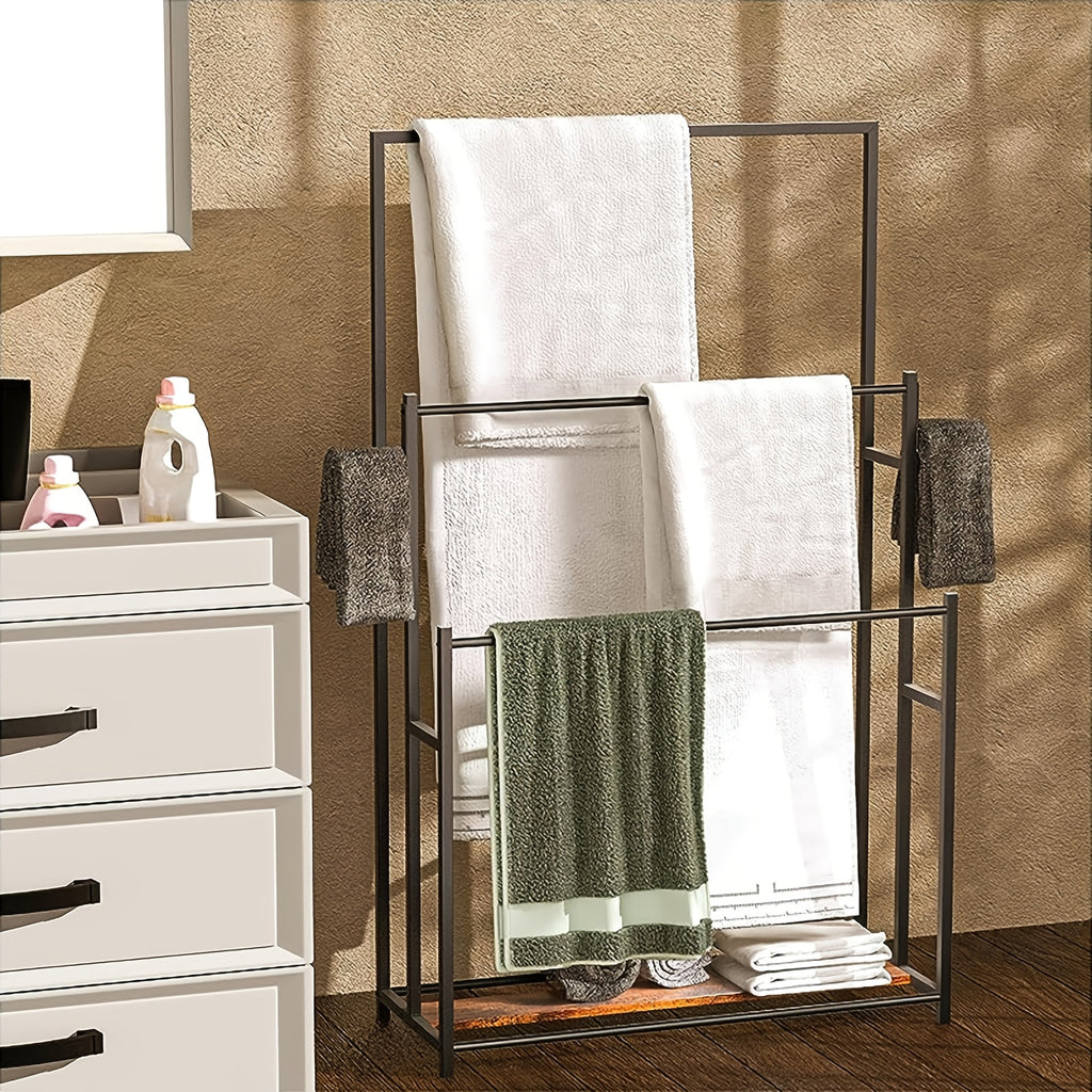 Minimalist And Durable Towel Rack, Freestanding Metal Bathtub Rack, Outdoor Pool Towel Rack, 3-Tier Bathroom And Pool Storage Rack, 47.2-Inch-High Storage Rack, Suitable for Bathrooms, Pools, And Gyms, Black
