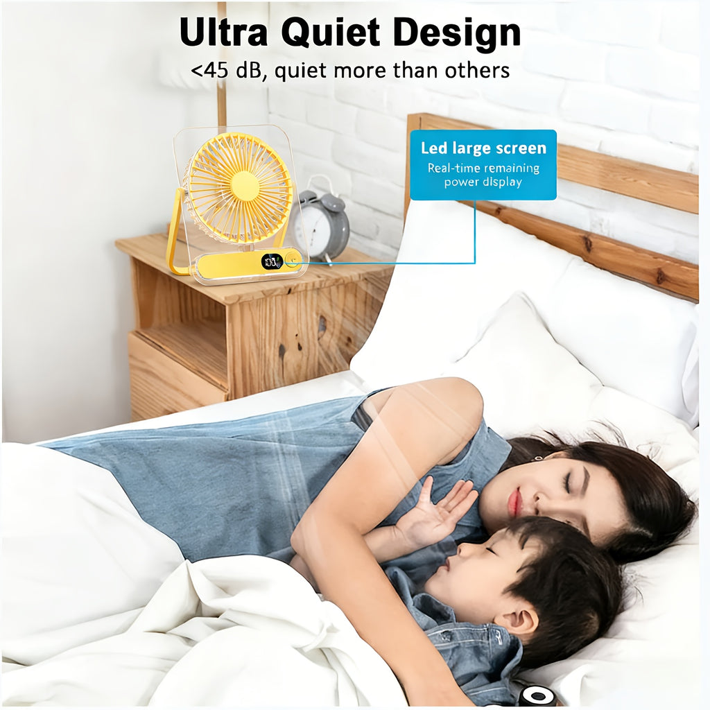 Portable USB Desktop Fan with 3000 Mah Battery - Ultra-Quiet, 5 Speeds, 180° Adjustable And Foldable Design, Digital Power Display, Suitable for Home, Office, And Travel Use, for Travel, For Outdoor Camping Travel