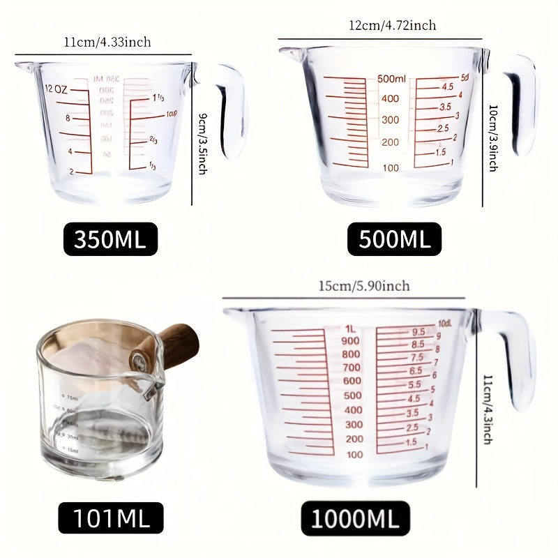 4/9pcs Glass Measuring Cup Set, Including Tempered Glass Liquid Measuring Cups And 100ml Coffee Cups, Essential Kitchen Tools Glass Measuring Cups