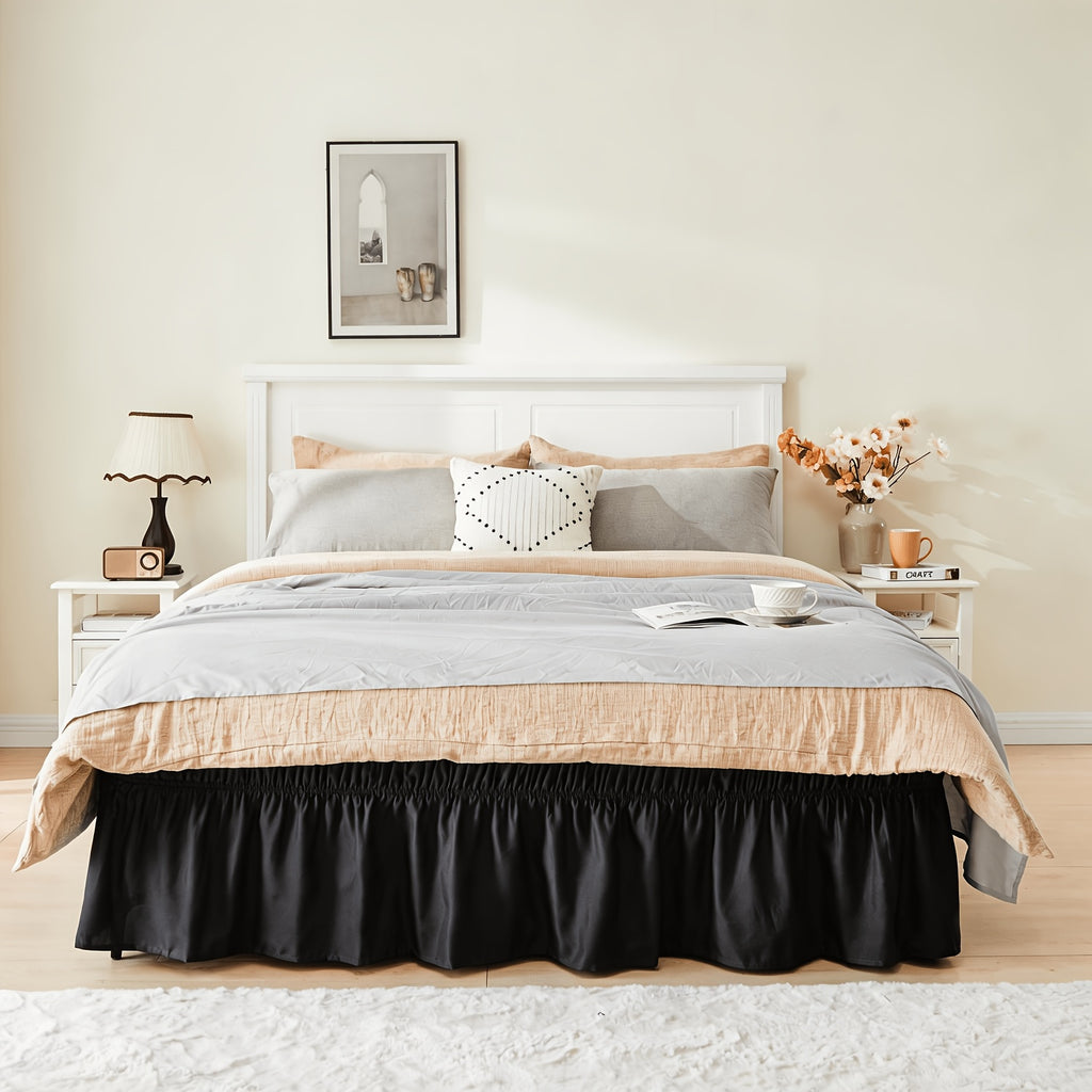 Wrap Around Dust Ruffle Bed Skirt - Fashionable & Long-lasting with Double Elastic Belts - Made for Various Size Beds with 15 Inch Tailored Drop - Easy Fit Adjustable Elastic Strap - Pleated Bedskirt with Brushed Fabric - Wrinkle Free, Machine Wash