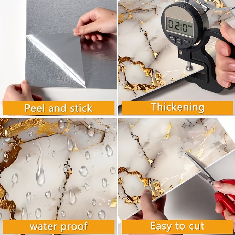 50/100pcs Stick Shower Tiles, Waterproof PVC Wall Panels, Marble Wall Tiles Self Adhesive Vinyl Backdrop for Bathroom, Kitchen, Living Room, Easy Peel & Stick, Ideal for TV Backdrop, Bathroom Wallpaper, Modern Wall Decor, Easy Installation