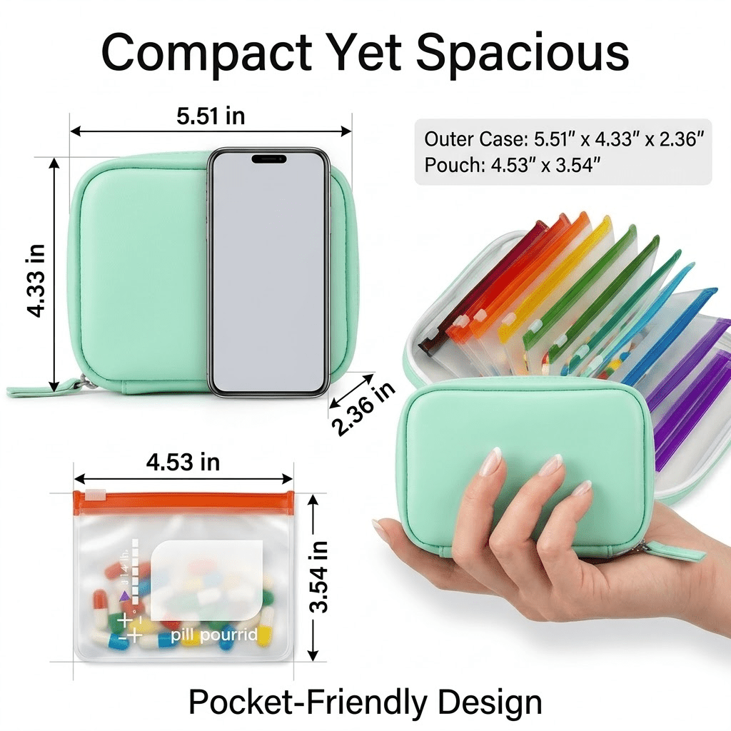 1 Pack of A8 Waterproof Pill Storage Bag Set, Large Weekly Pill Organizer with 14 Color-coded Pill Bags, Reusable Travel Medicine Storage Bag, Zipper Pill Storage Bag, Suitable for Fish Oil, Vitamins