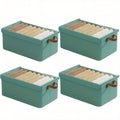 Clothes Organizer Boxes with Steel Frame, 4-Pack Foldable Stackable Wardrobe Storage with Handles and Clear Lids, 18.5 x 11.02 x 7.87 Inches