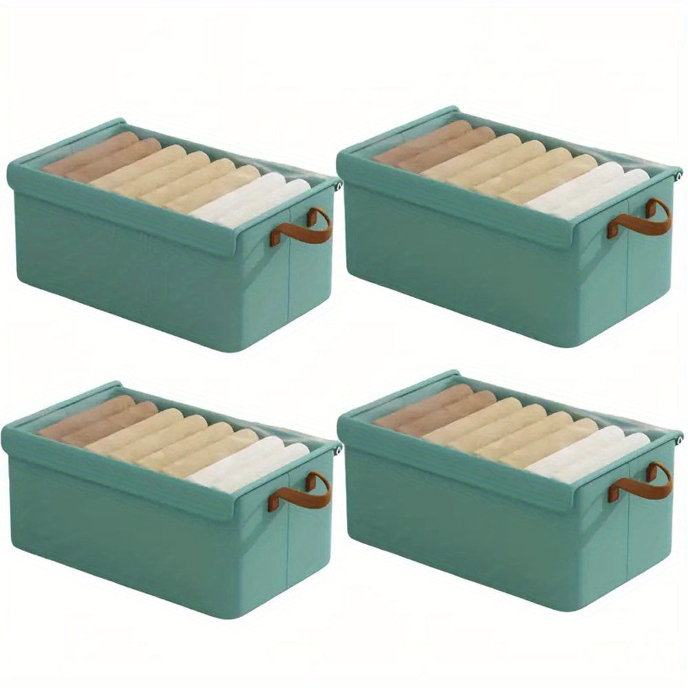4/ 6pcs Clothes Organizer Box With Handles, Foldable Wardrobe Storage Box With Steel Frame, Stackable Sundries Storage Box With Bottom Plate, Storage Box With Transparent Visual Lid - 18.5*11.02*7.87inch