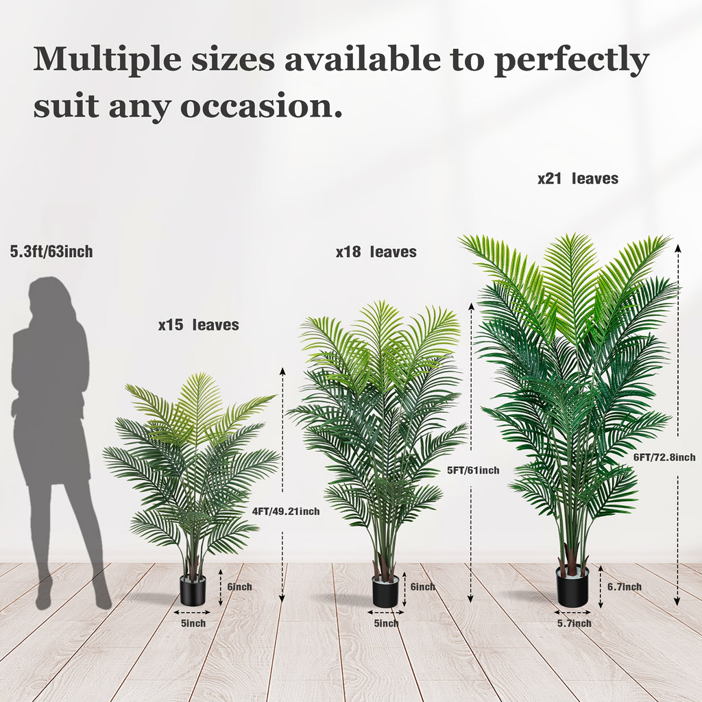 4/5/6ft Artificial Palm Tree, Tall Faux Palm with Bare Stem/Black/White Planter Options, UV-Resistant Realistic Dense Leaves, Tropical Floor Plant Zero Maintenance Easy Assembly Fake Tree for Living Room, Front Porch, Patio, Office & Commercial Decor