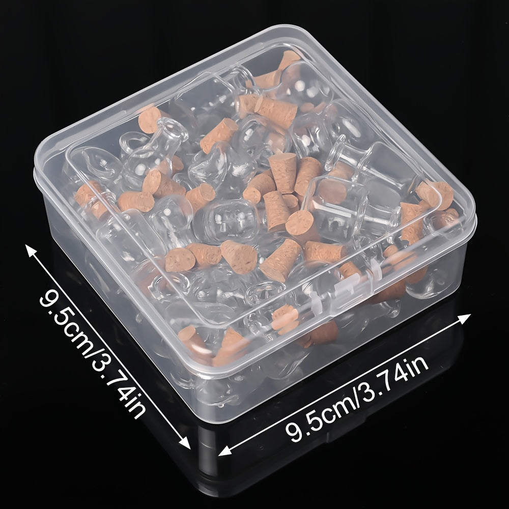 40pcs Random Shape Assorted Mini Clear Glass Jar Glass Bottles with Cork Stopper, Small Drift Wishing Bottle, Bead Containers for DIY Ornaments Necklace Projects Wedding Party Christmas New Year Favors