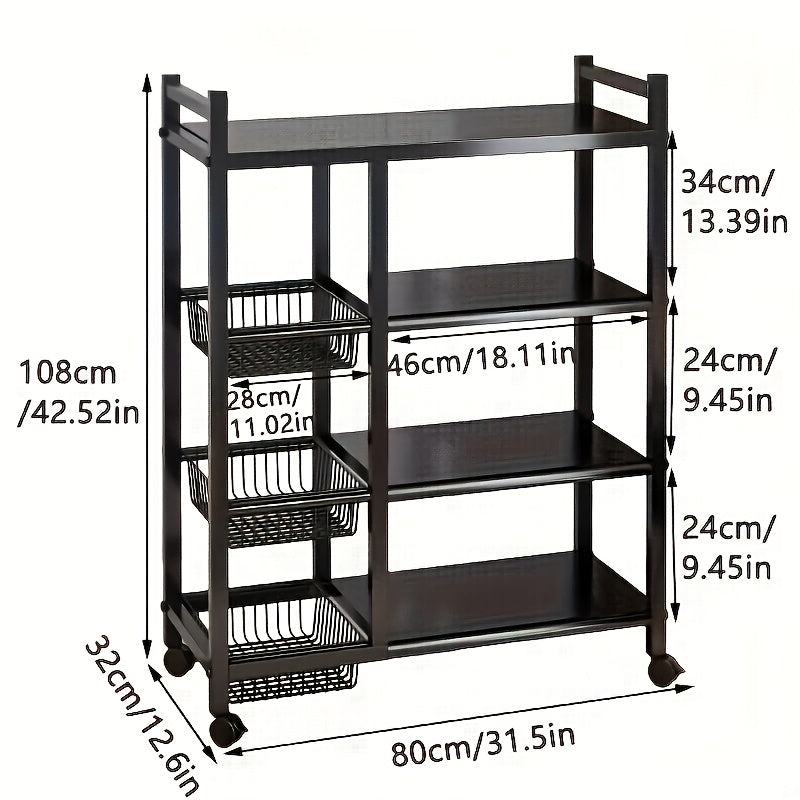 1pc Movable Storage Rack, Adjustable Kitchen Shelf with Baskets, Kitchen Organizer And Storage, Metal Shelf Rack with Wheels, Suitable for Garage, Pantry, Bathroom, Closet, Warm House Gift, New Home, Standing Shelf, Utility Racks