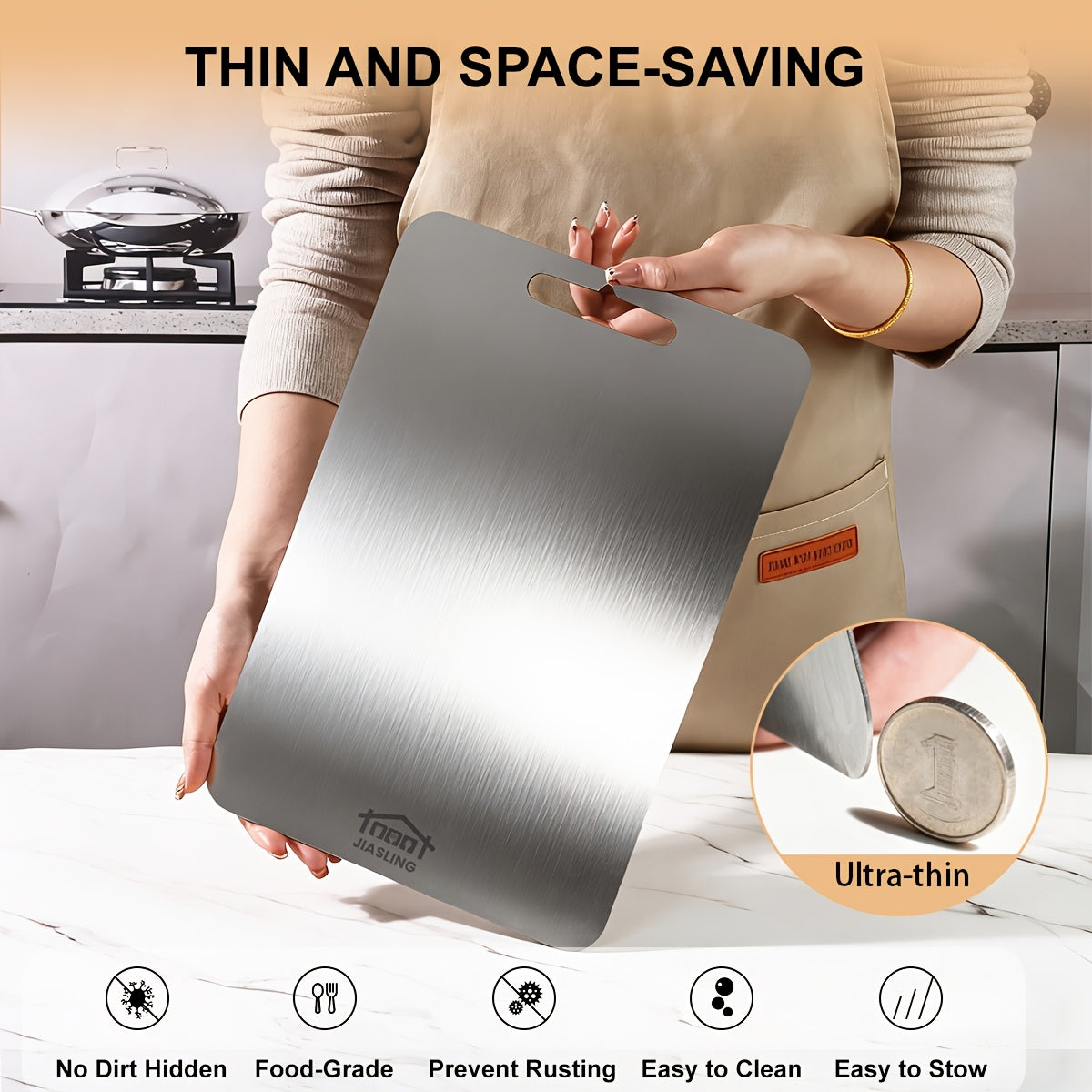 3pcs Stainless Steel Cutting Boards, Ultra-Thin Metal Cutting Boards for Kitchen, 304 Non-Stick Chopping Board for Meat Fruit And Vegetables, Dishwasher Safe, Professional