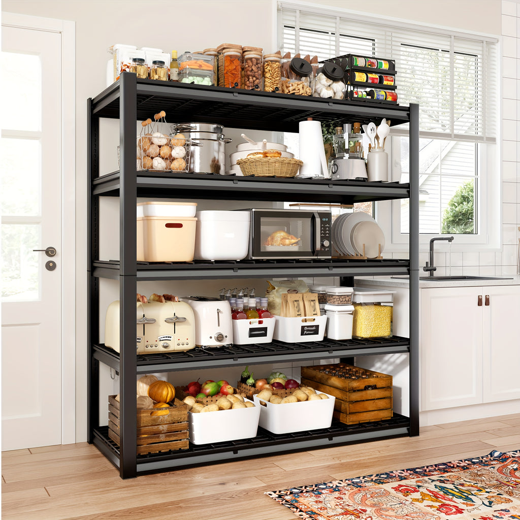 3000LBS Garage Shelving Adjustable 5 Tier Metal Shelving Unit for Storage 60" W Heavy Duty Storage Shelves Rack Garage Storage Shelves Industrial Shelf Utility Rack, Black, 60.1" W X 24.1" D X 72.1, Utility Shelves