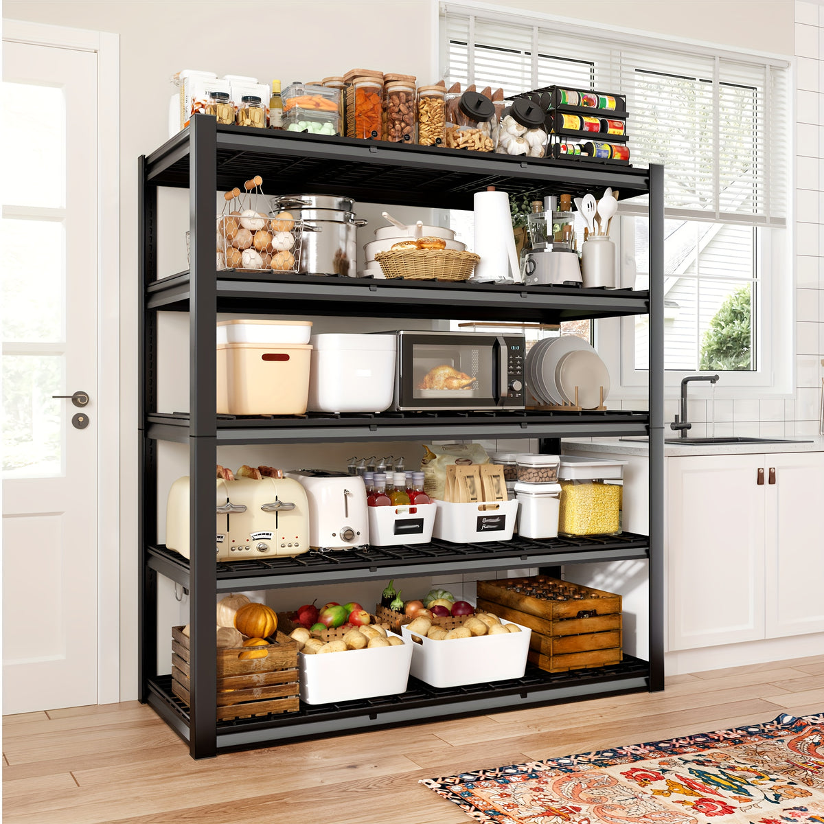 3000LBS Garage Shelving Adjustable 5 Tier Metal Shelving Unit for Storage 60" W Heavy Duty Storage Shelves Rack Garage Storage Shelves Industrial Shelf Utility Rack, Black, 60.1" W X 24.1" D X 72.1, Utility Shelves