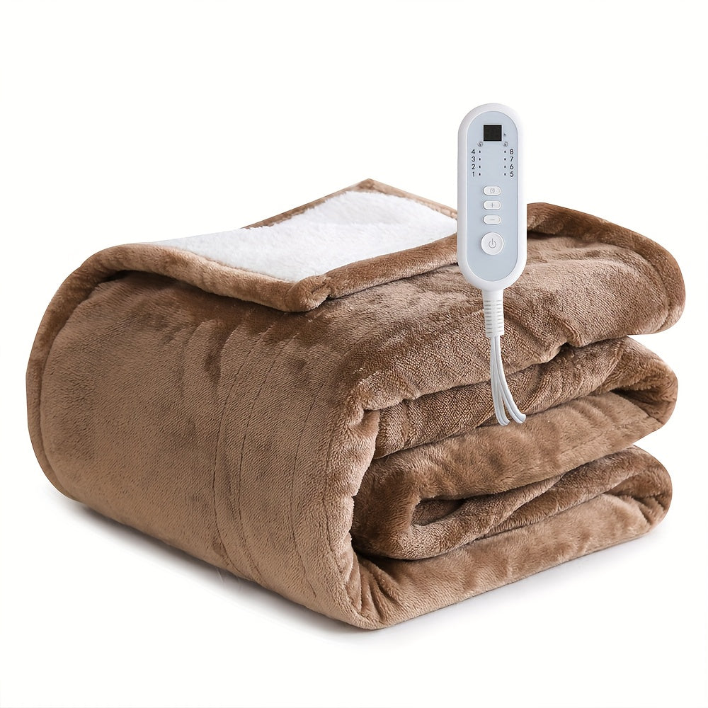 Extra Large Flannel And Electric Blanket with Time And Temperature Control, 10 Hour Auto-Off, 8 Temperature Levels, Queen/King Two Controllers, Throw/Twin/Full with 1 Controller, Machine Washable, PTC+NTC Overheat Protection