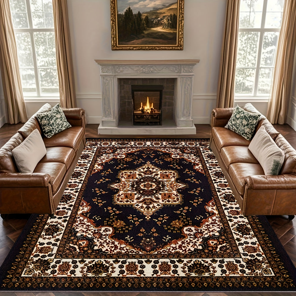 Persian Style Washable Area Rug with Medallion Pattern, Soft Texture and Anti-Slip Backing for Living Room, Bedroom and Bohemian Home Decor