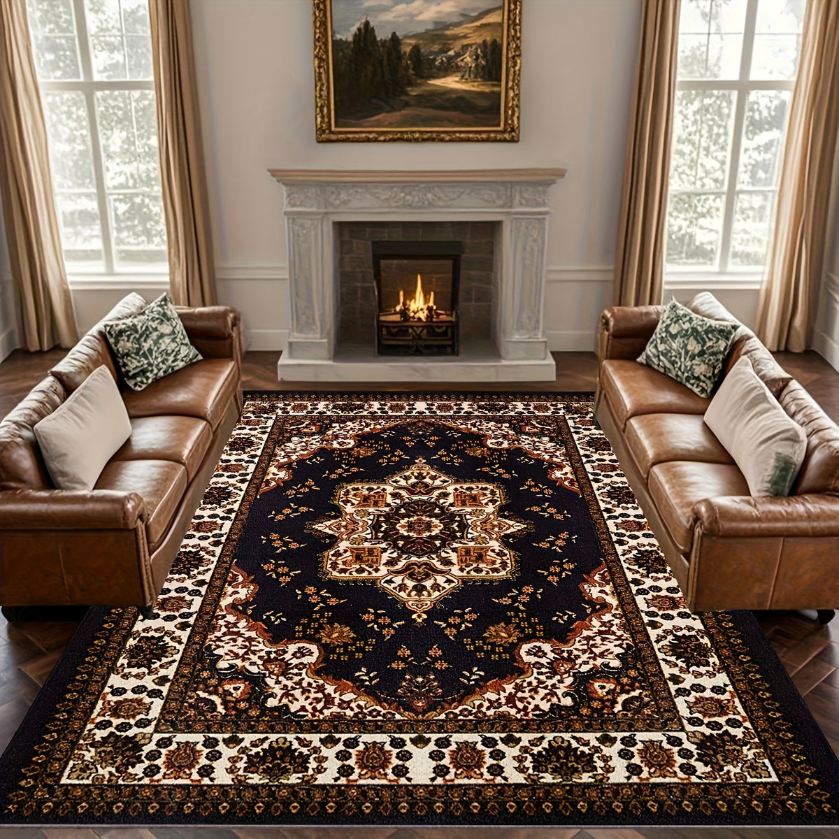 1 Extra Large Luxury Floor Mats & Matting, Anti-slip Backing, Machine Washable - Suitable for Living Room, Bedroom, Persian Bohemian Style Floor Mat Fits Modern And Traditional Decor - Soft And Fluffy Texture Large Size Living Room Rug Vintage Carpet