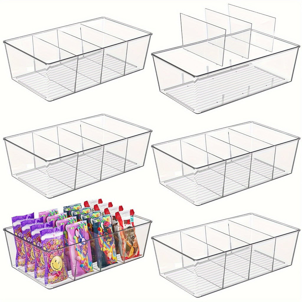 Snack Organizer Bins, 6-Pack Clear Plastic Pantry and Fridge Storage Set for Food Pouches, Condiment Packets, Spices and Kitchen Cabinets