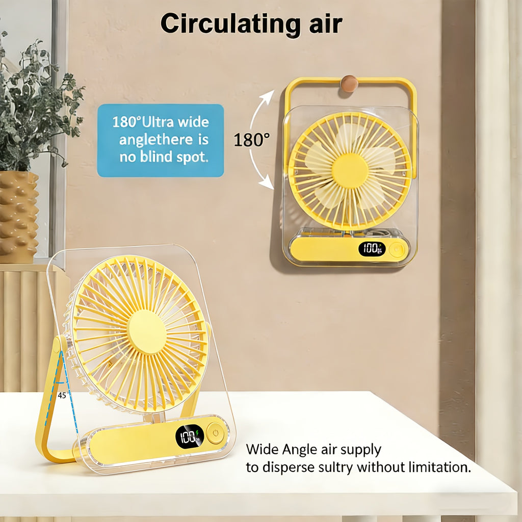 Portable USB Desktop Fan with 3000 Mah Battery - Ultra-Quiet, 5 Speeds, 180° Adjustable And Foldable Design, Digital Power Display, Suitable for Home, Office, And Travel Use, for Travel, For Outdoor Camping Travel