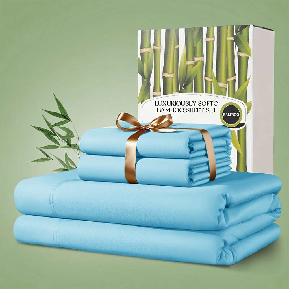 4pcs Bamboo Bed Sheet Set, 2200 TC Cooling Fabric, Bamboo Fitted Sheet Set, Extra 18"-24" Deep Pocket, Cooling & Breathable with Smooth Feel, Queen Size Sheets Ultra Soft for Hot Sleepers, Shrink, Fade Wrinkle Resistant, Hotel Quality Bamboo Sheets