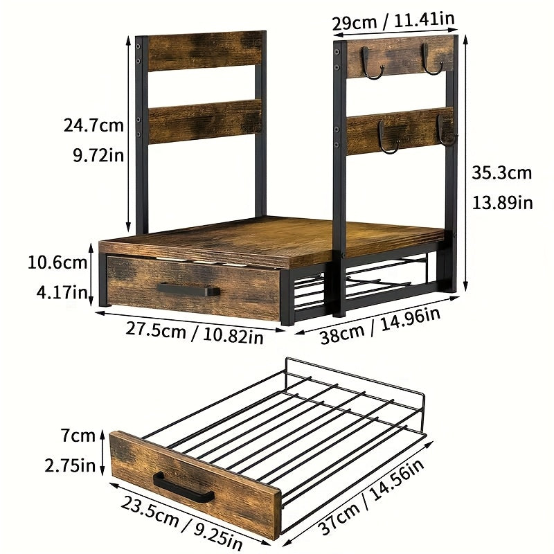 Double Deck Coffee Capsule Storage Rack & Mug Holder, Coffee Rack, K Cup Holder Drawer - Coffee Pod Organizer, Sturdy K Cup Storage Drawer With Mug Holder, 70 Capacity Pods, Home Kitchen Counter Organizer, Country Brown