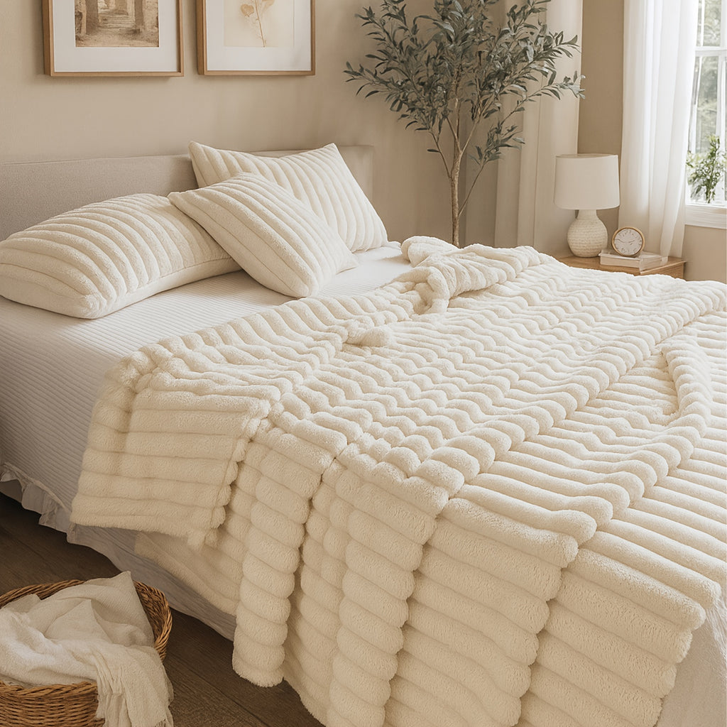 1pc of High-quality Milk Striped Blanket, Throw Blanket, Soft, Warm, and Cozy, Suitable for Sofas, Beds, Offices, Travel, Hiking, Fishing, Etc. Multi-functional and Suitable for All Seasons - Christmas Gift