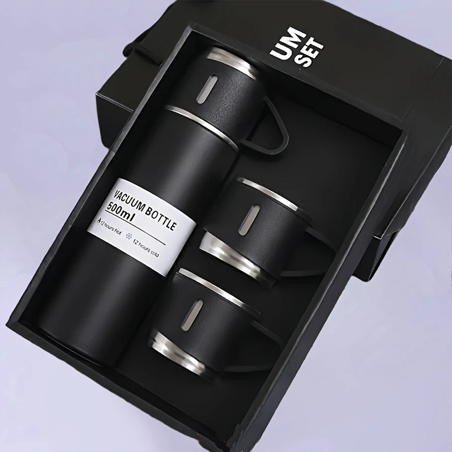 4pcs Per Set, Including 3 Small Cups+1 Water Cup, Insulated Cup Set, Stainless Steel Bottle 500Ml/ 16.9Oz Insulated, Perfect for Hot And Cold Drink, Perfect for Business And School Three Lid Portable Fashion Spot Business Event Gift Set Stainless