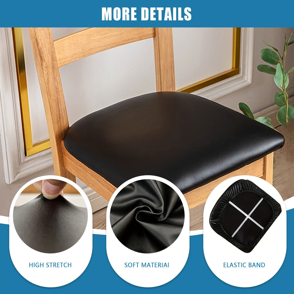 4/6pcs 100% Waterproof PU Fabric Dining Chair Slipcovers, Removable Upholstered Chair Cushion Cover for Dining Room, Hotel, Kitchen, And Home Decor, Fits A Variety Of Seat Styles, Halloween Home Decorations, Black Seat Cushion
