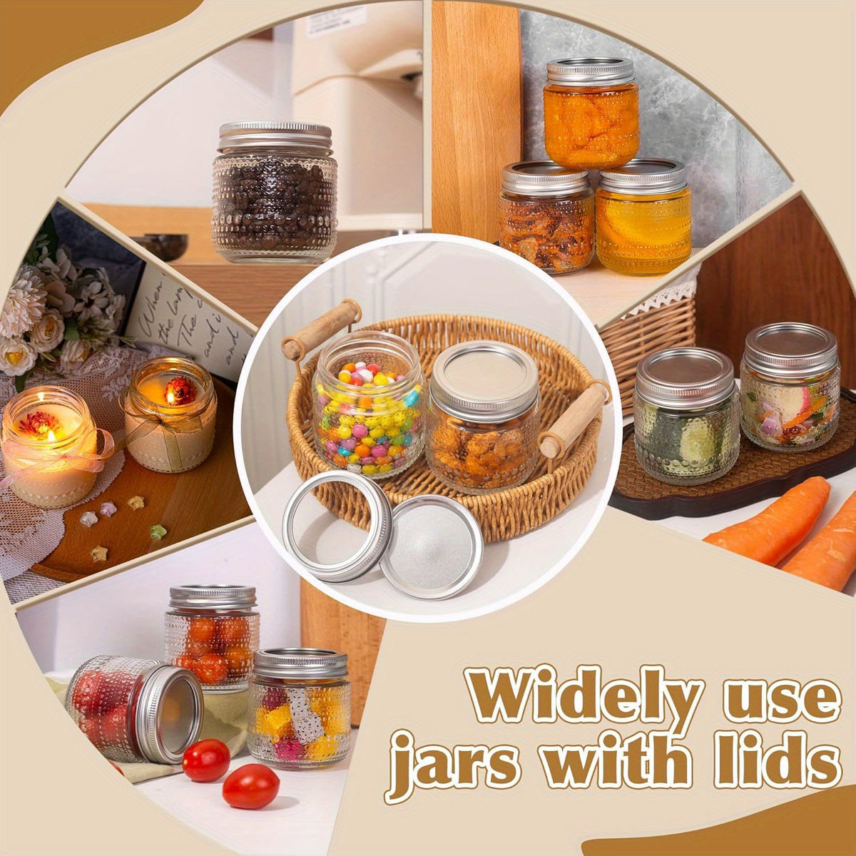 Small Mason Jars with Lids 8oz, 12 Pack Vintage Clear Glass Regular Mouth Storage Jars with Silver Metal Lids for Honey Jam and DIY Decor
