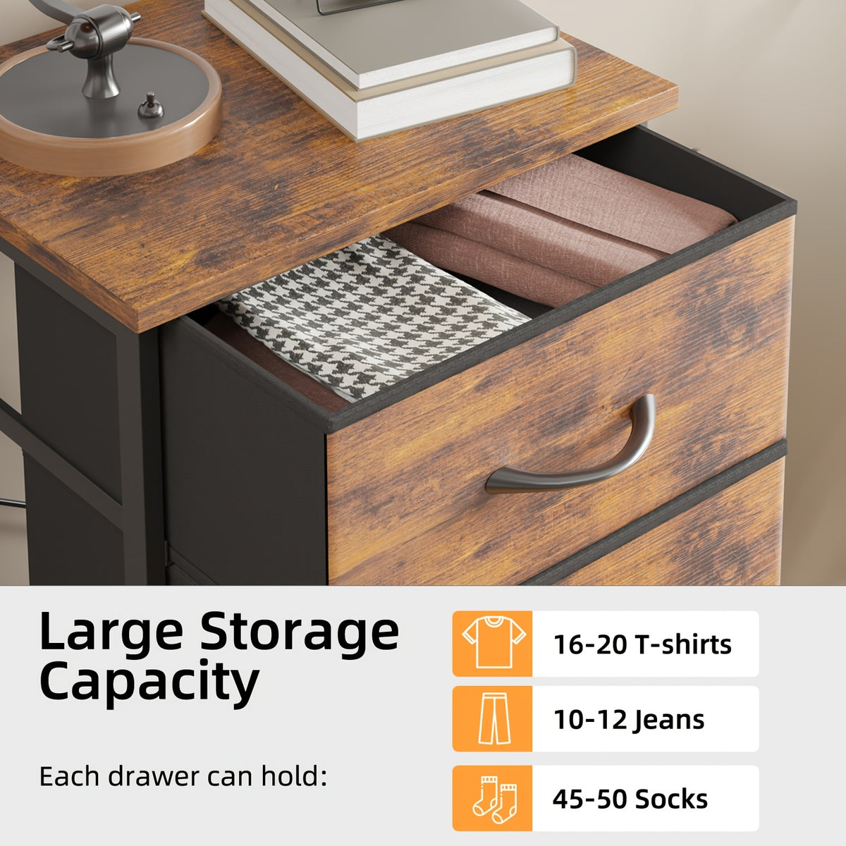 WHONLINE Tall Dresser, 41/47In Storage Dresser Organizer with 6/7 Fabric Drawers for Bedroom, Nightstand Furniture in Closet, Entryway, Closet Systems, Clothing And Closet Storage, for School Storage, Home Decor, for Back to School