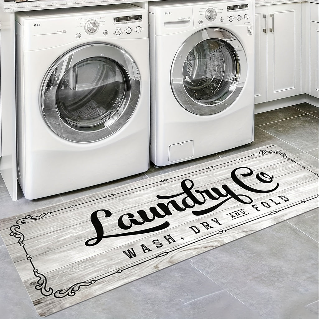 1pc Non Slip Laundry Room High Quality Runner Rug, Decor Non-Skid Comfort Standing Mat Machine Washable Text Design Laundry Mat, Floor Mats & Matting for Kitchen, Porch, Bathroom, Hotel, Commercial Laundry Rooms, And Home, Bathroom Rug 20x60in