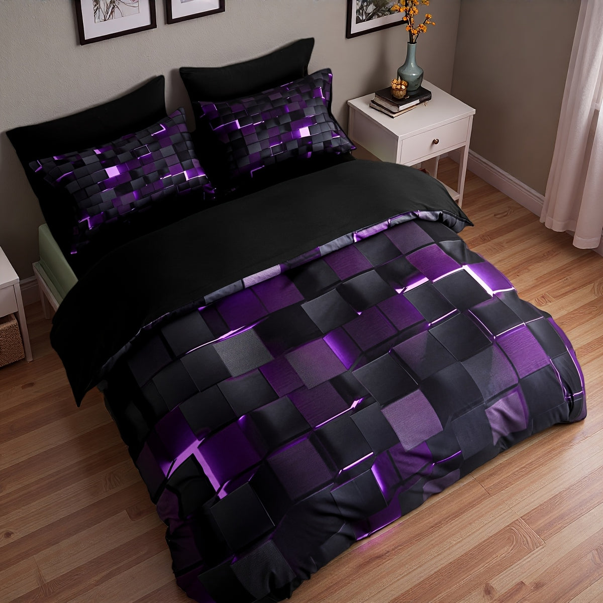 2/3pcs Cool Tech Digital Print Duvet Cover Set for All Seasons, Available In Red And Blue, In Four Sizes (Twin, Double, Queen, King)(1 Duvet Cover + 1/2 Pillowcase, No Filling), Gifts for The Family