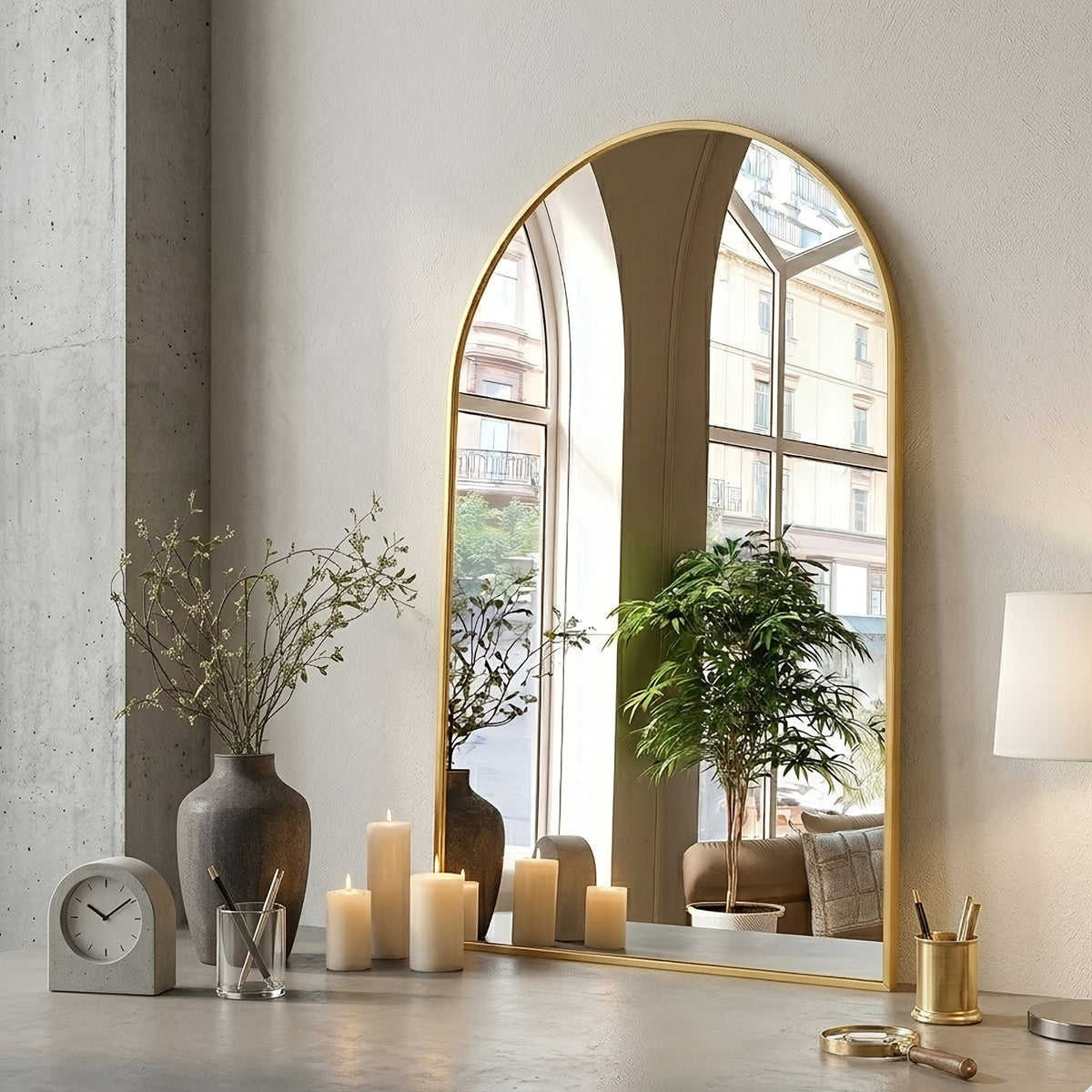 Arched Bathroom Mirror with Metal Frame - 22X30, 24X36, 26X38 Inch Wall Mounted Vanity Mirror for Bathroom, Bedroom, Entryway in Golden Or Black