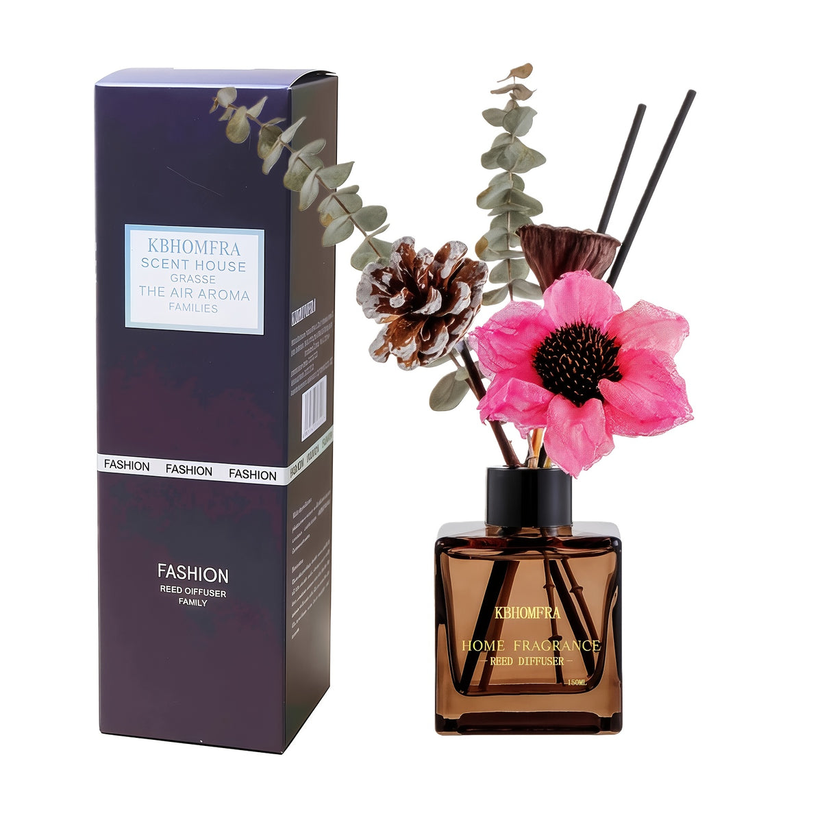 KBHOMFRA Rattan Reed Diffuser, Infused with the Fragrance of Jasmine, Cedarwood, and Gardenia, Paired with Autumn-themed Dried Flowers and Rattan Reeds. Contains 4.06oz of Essential Oil for Long-lasting Fragrance, up to 90 Days. Suitable for Living