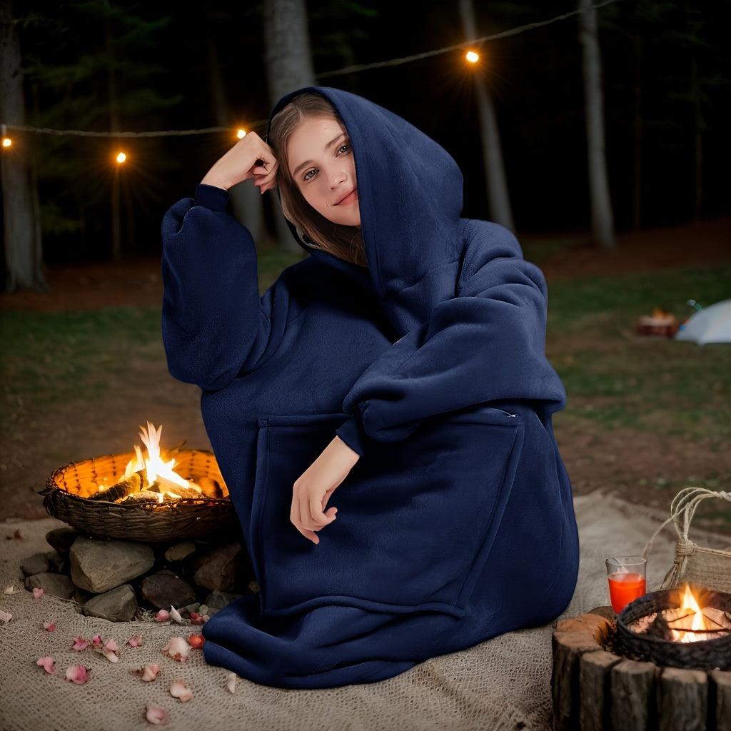 1pc Ultra-Soft Reversible Sherpa Fleece Hoodie Blanket With Kangaroo Pocket - Cozy Wearable Snuggle Sweatshirt, Machine Washable, Perfect New Year Gift, Valentine'S Day Gift TV Nights, And Outdoor Activities, Good For Christmas Present