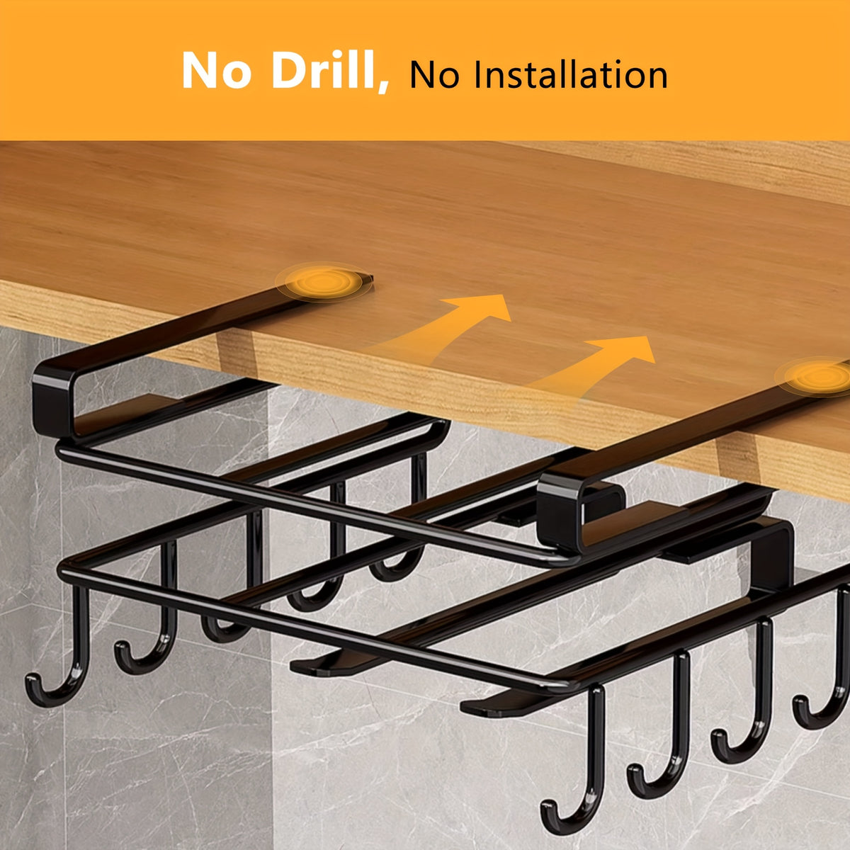1pc Cabinet Organizer Holder, Cabinet Holder Rack, Bathroom Towel Holder Under Cabinet, Hanging Shelf Under Cabinet with Multiple Hooks for Cups, Kitchen Utensils, And Cutting Boards(Black)