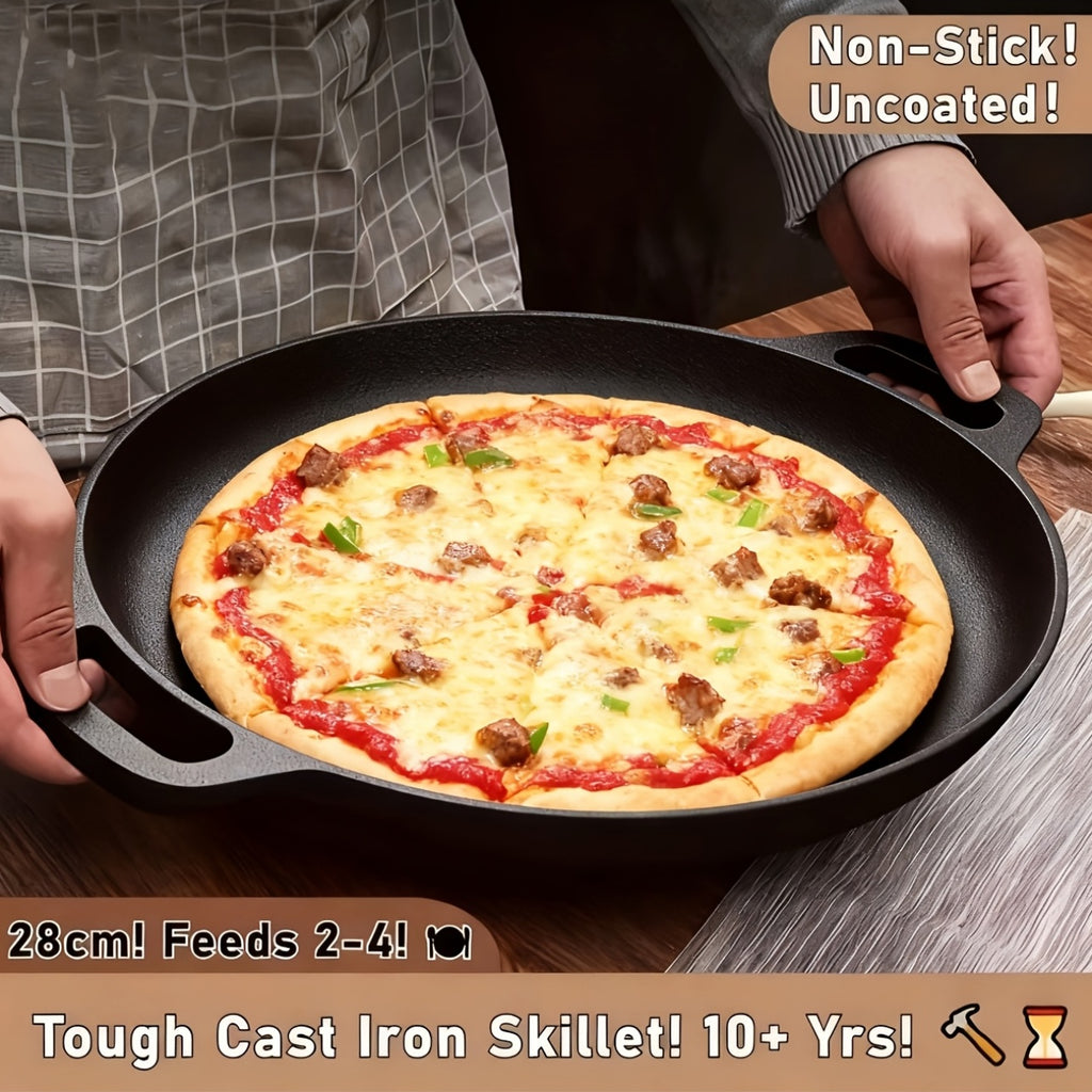 1/2/3pcs Cast Iron Pan, Pre Seasoned, Multifunctional, Non-Stick, for Pizza Lovers, for Home Kitchens, Outdoor Cooking, Durable, Even-Heating, Versatile, Compatible with All Stoves, Perfect for Home Kitchens And Outdoor Cooking