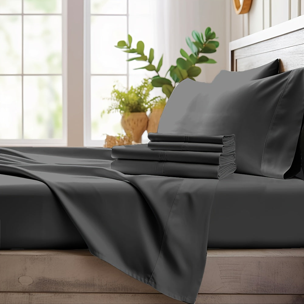 4pcs Bamboo Cooling Bedding - Cooling Bamboo Fiber Fitted Sheet Set, Extra Deep Bamboo Sheet Set- Suitable For Hot Sleepers, Kids, Children Pillowcases, Flat Sheet And Fitted Sheet - A Perfect Gift For Family, Queen And King Sizes, Next Day Delivery