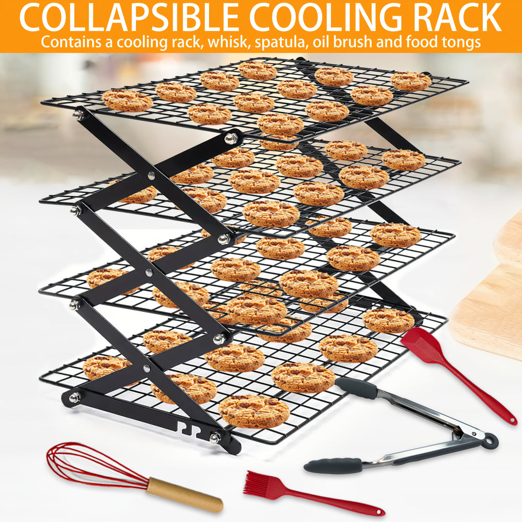 Foldable Cooling Rack, 3/4/5pcs Foldable Cooling Racks Free Baking Tool Set - Stackable Oven Cookie Cake Drying Rack. Used for Camping, Kitchen Storage And Holiday Baking Gifts (Including Silicone Shovels, Egg Beaters, Pliers, Smear Brushes