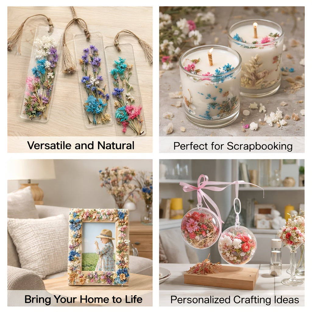4 Boxes of Mixed Dried Flower Bouquet Sets - Decorative Materials with Dried Flowers And Leaves, Suitable for Resin Jewelry, Art Crafts, And Holiday Decorations (Includes a Greeting Card)