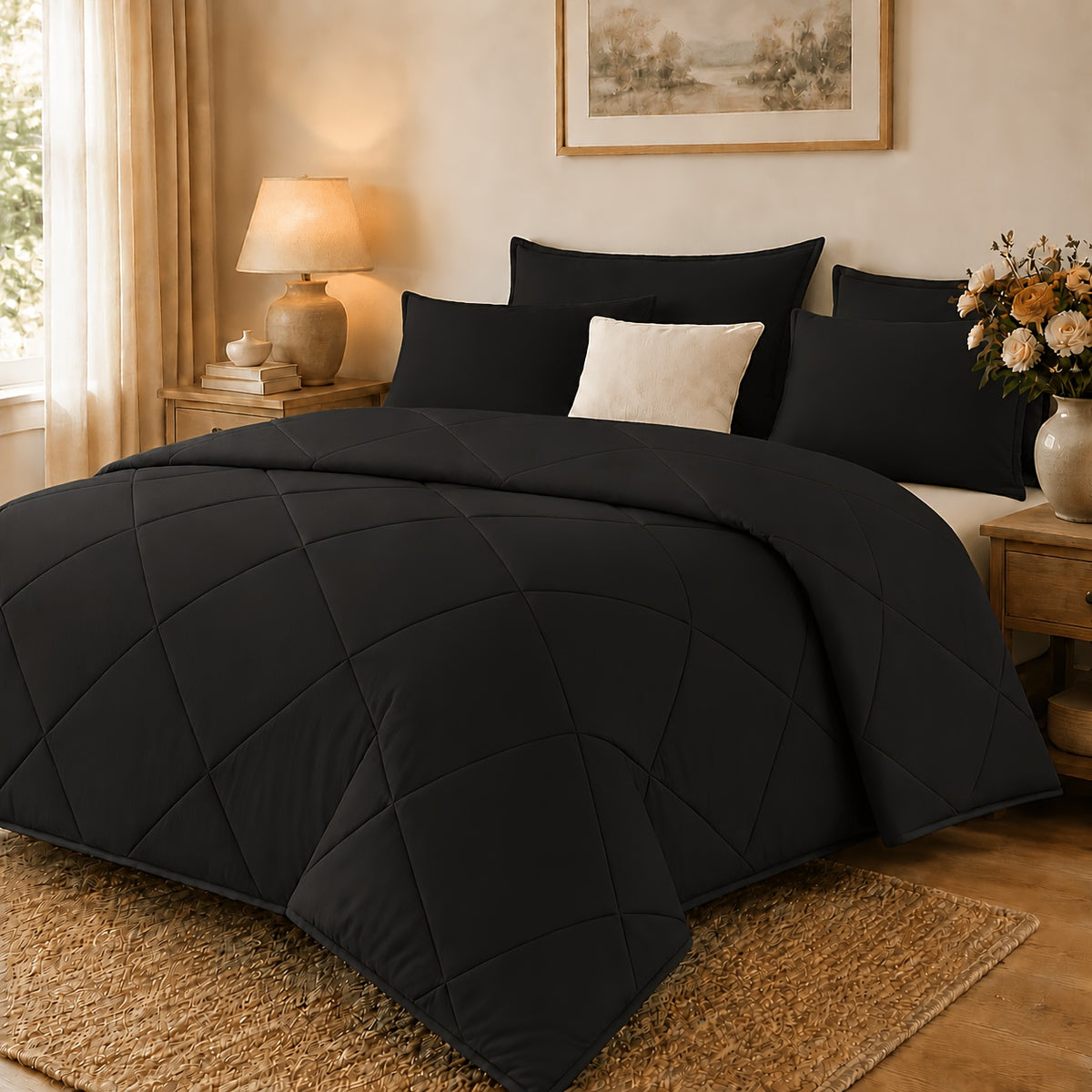 2/3pcs Solid Color Diamond Quilted Large/King Size Bedding, Soft, Comfortable, and Fluffy with Microfiber Filling and Lightweight, Breathable Fabric. Easy to Care for, Warm for All Seasons. Includes Comforter and Pillowcases. Luxurious Quality